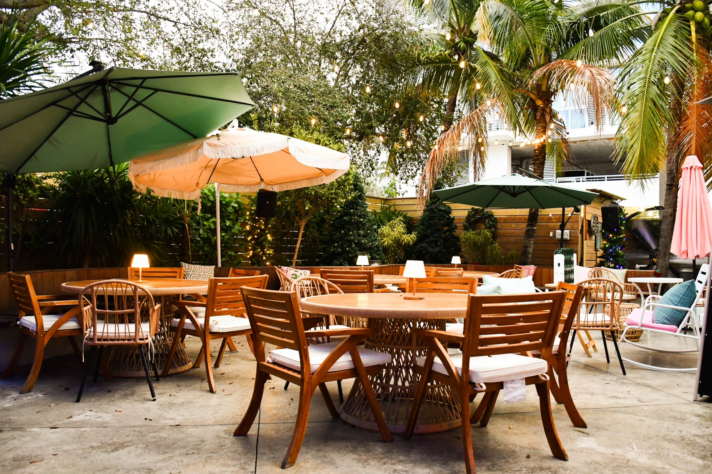 The Standard's lush palm-lined patio
